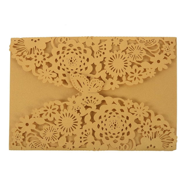 20X Delicate Carved Butterflies Romantic Wedding Party Invitation Card Envelope Invitations for Wedding:Golden Yellow