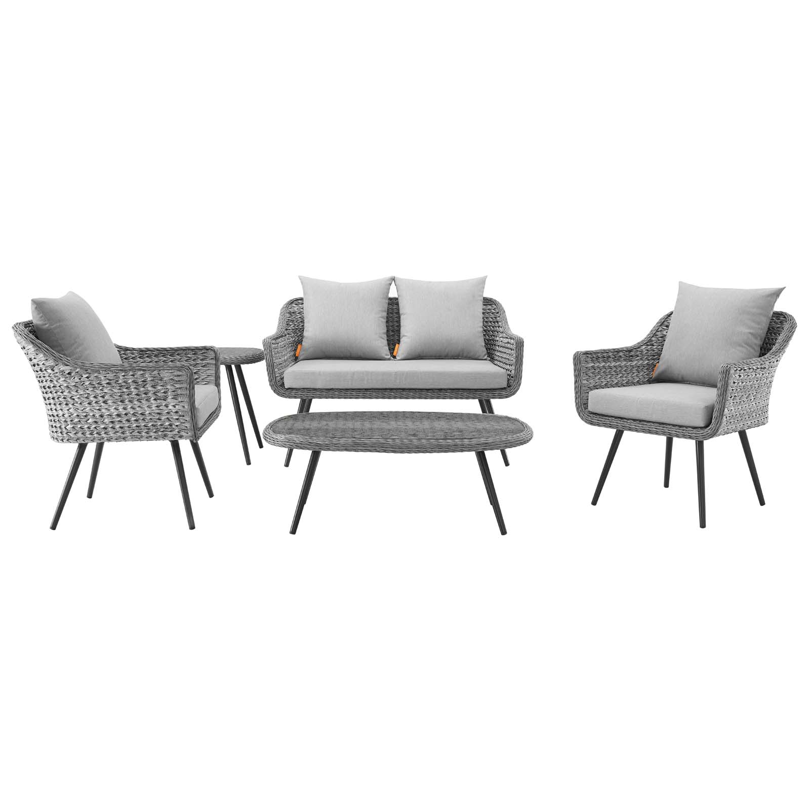 Contemporary Modern Urban Designer Outdoor Patio Balcony Garden Furniture Lounge Sofa, Chair and Coffee Table Set, Aluminum Fabric Wicker Rattan, Grey Gray - image 5 of 9