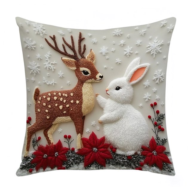 Funda de cojín navideña de 18 x 18 pulgadas con renos de Papá Noel y cremallera oculta, funda de cojín con árbol y muñeco de nieve