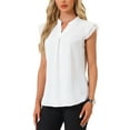 thumbnail image 4 of INSPIRE CHIC Women's Ruffle Sleeveless V Neck Blouse Solid Elegant Shirt, 4 of 6