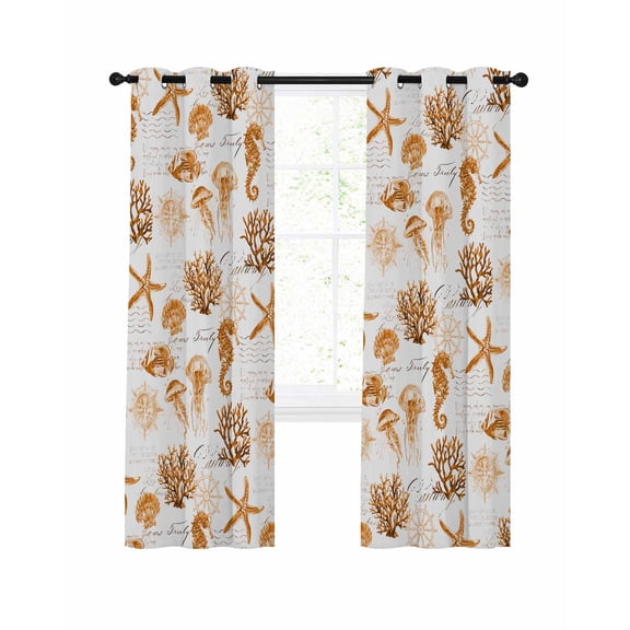 Orange Coastal Blackout Curtains, Light Blocking Print Window Curtains, Nautical Starfish Tropical Fish Coral Thermal Insulated Window Drapes for Living Room Kitchen Cafe 2 Panels, 104"W x 72"L