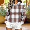thumbnail image 2 of Womens Graphic Hoodies Drawstring Loose Pullover Hooded Sweatshirts with Pocket Drop Shoulder Long Sleeve Tops (S, Brown-Plaid), 2 of 5