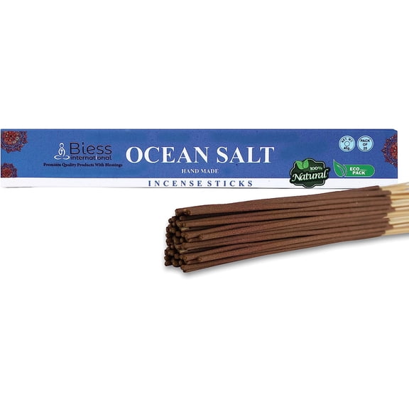 Bless-OCEAN-SALT-Incense-Sticks 100%-Natural-Handmade-Hand-Dipped-Incense-Sticks Organic-Chemicals-Free For-Purification-The-Best-Woods-Scent (25 Sticks (40GM))