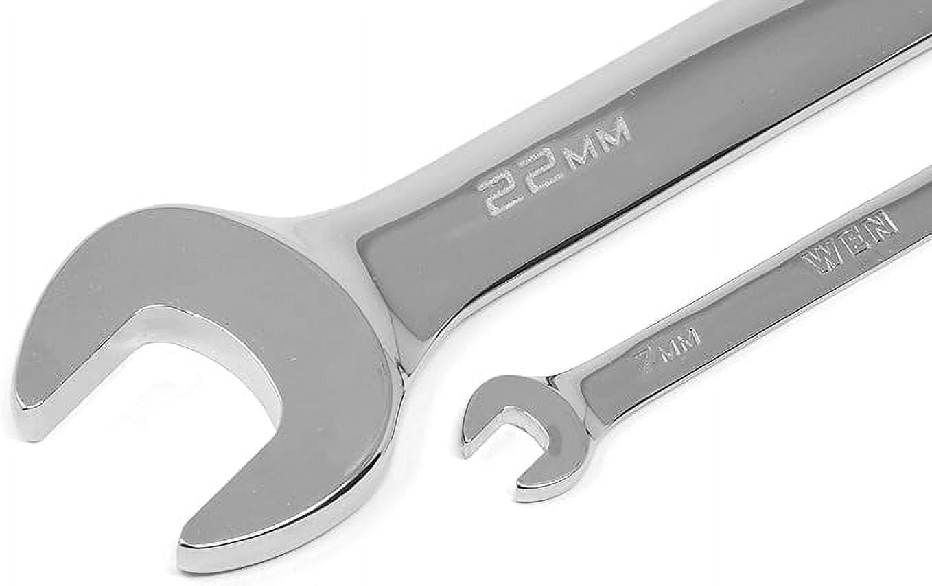 WEN 16-Piece Professional-Grade Reversible Ratcheting Metric Combination Wrench Set with Storage Pouch