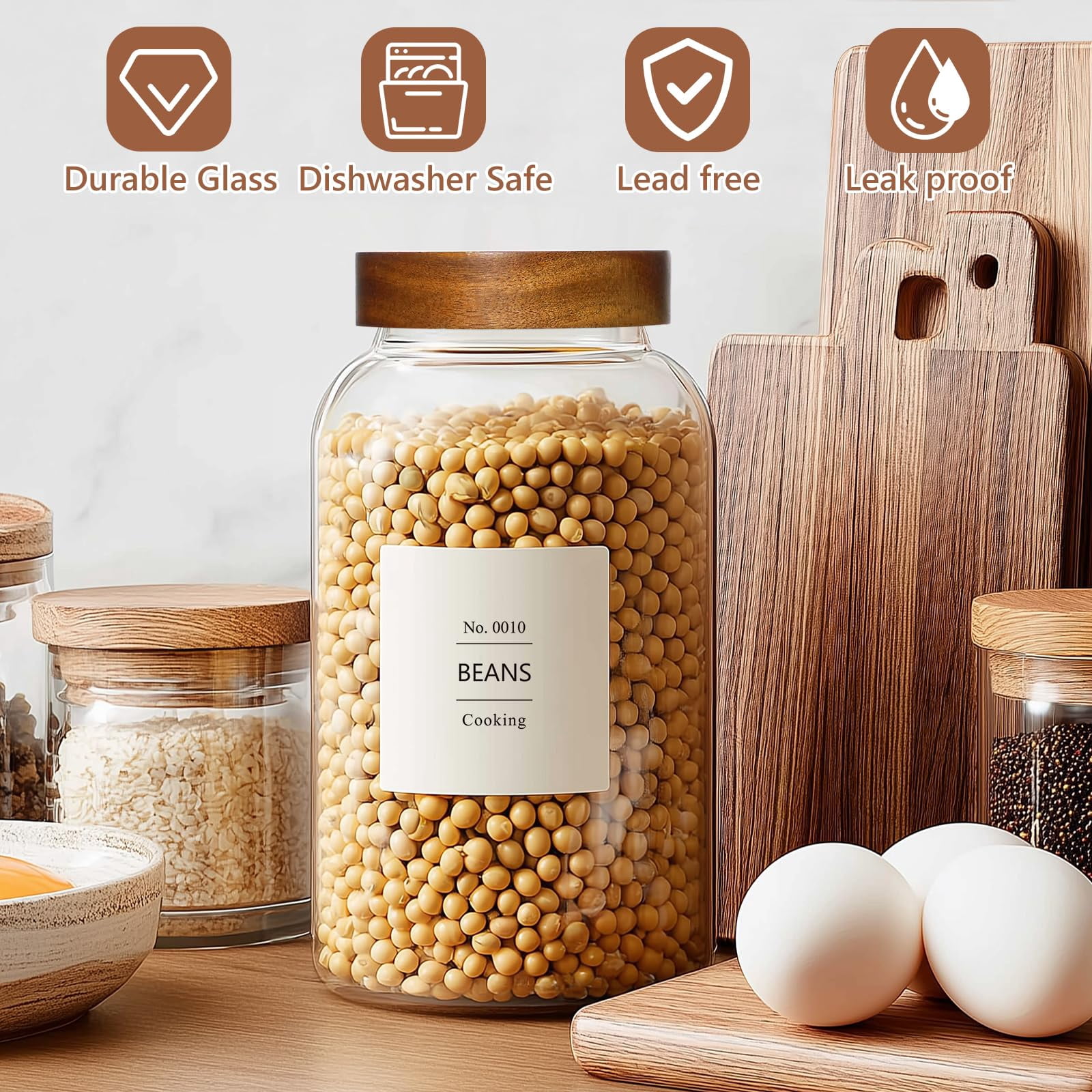 88 Fl.oz Glass Food Storage Jars with Airtight Wood Lids, Set of 3
