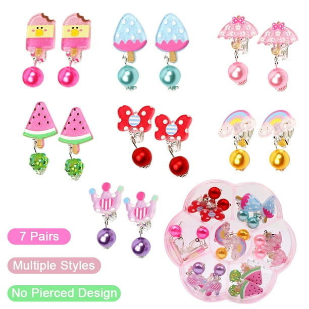 Lnkoo 7 Pairs Clip On Earrings Princess Play Jewelry Earrings Set Clipons Rainbow Clip On Earring Lollipop Ice Cream Dangle Earring Rainbow Eardrop With Storage Box For Little Girls Toys Walmart Com