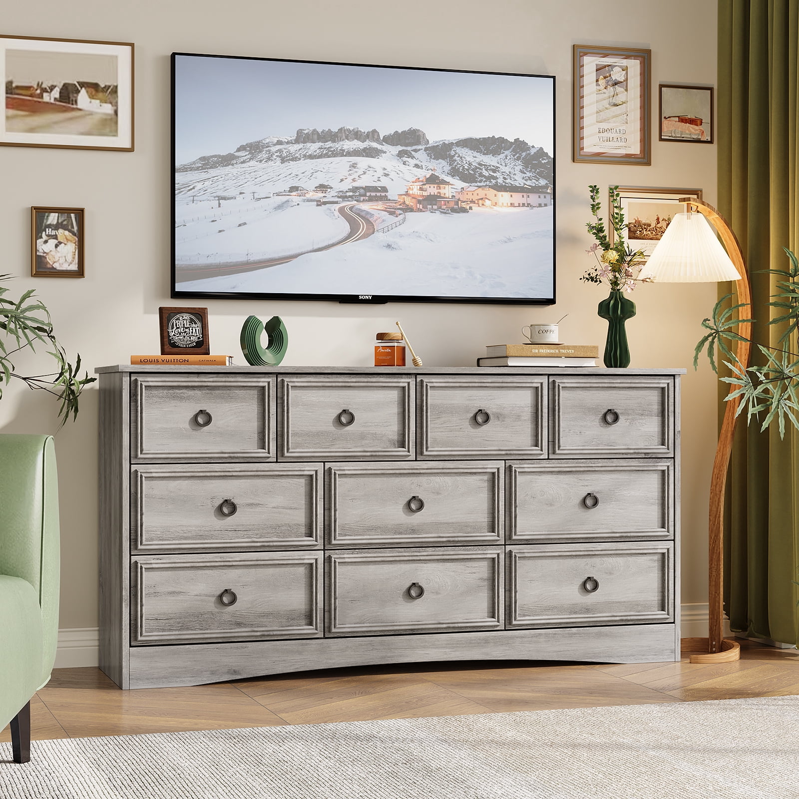 LGHM 10 Drawer Dresser for Bedroom, Dresser TV Stand, Chest of Drawers for Storage and Organization, Gray