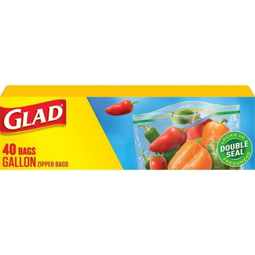 Glad Zipper Food Storage Plastic Bags, Gallon, 40 Count - Pack of 2