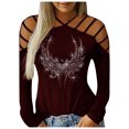 thumbnail image 1 of WaiiMak Mode Femme Col Ajouré Clouté Manches Longues T Shirts Tops Décontractés, 1 of 2