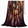 thumbnail image 2 of Two Wolves under Full Moon with Feathers and Circle, Mystical Wildlife Motif for Wolf Lovers, Anniversary Gift, Cozy Flannel Blanket for Cabin and Bedroom, Rustic Home Decor, 2 of 9