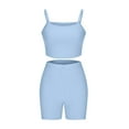 thumbnail image 5 of TrendVibe365 Womens Casual Outfits 2 Piece Lounge Solid Color Croped Ribbed Knit Bandeau Sleeveless Cami Shirts and Shorts Basic Travel Pajamas Lounge Set Loungewear Summer Outfits, 5 of 6
