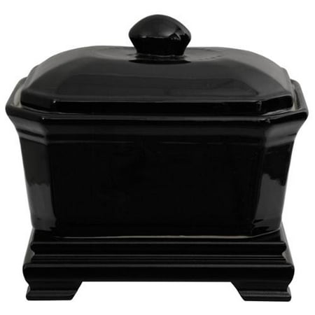 - ORIENTAL FURNITURE Porcelain 8-inch Black Landscape Covered Jar (China)