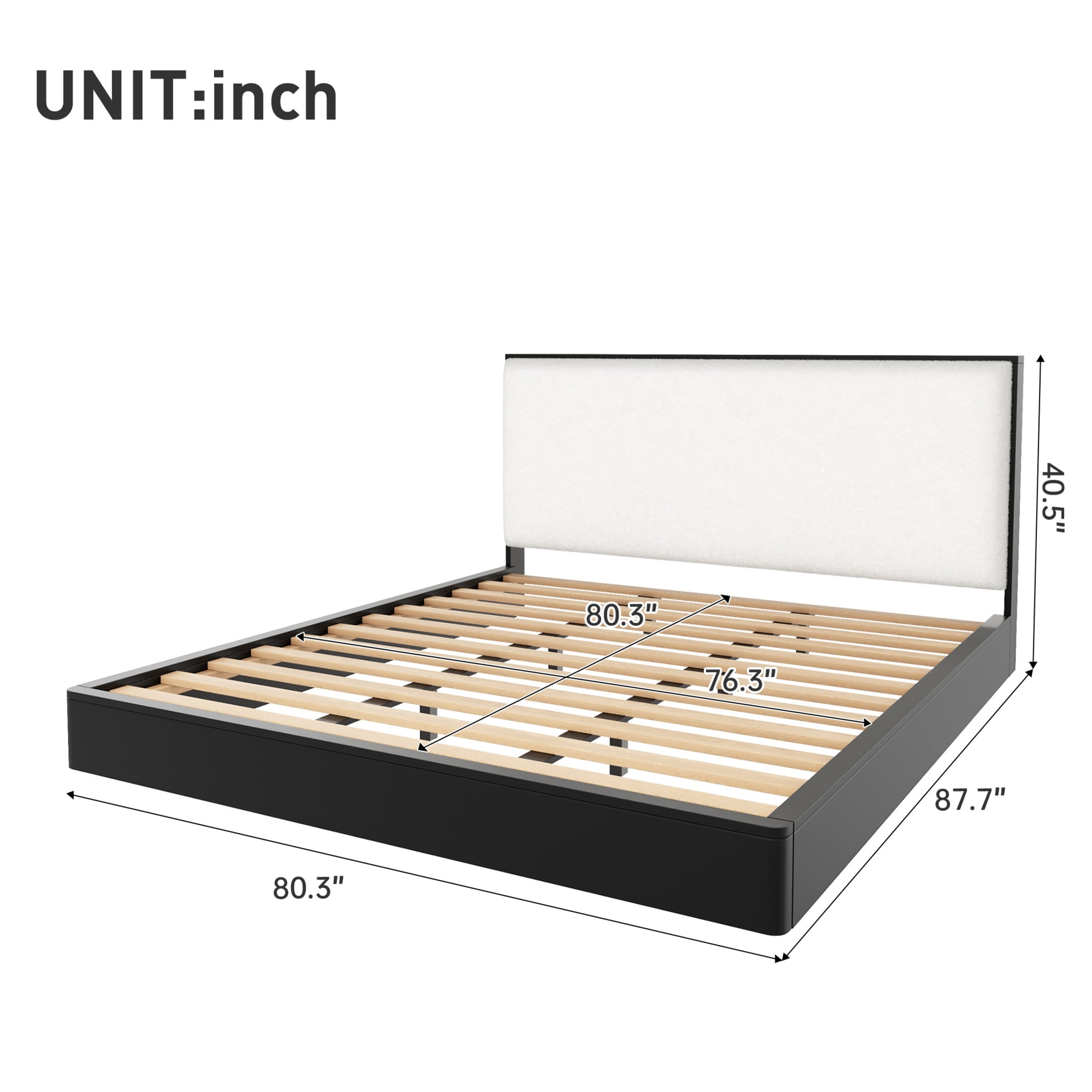 Christopher Knight Home Solid Wood King Platform Bed Frame with Boucle Upholstered Headboard, Black