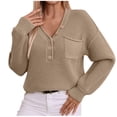 thumbnail image 2 of ClodeEU Long Sleeve V Neck Shirts for Women,Lightweight Sweaters Fall Outfits,Casual Blouse Tops Coffee,Womens Plus M, 2 of 7