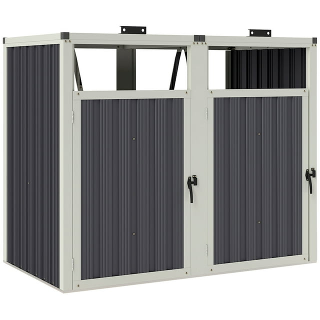 Outsunny Double Garbage Bin Shed, Lockable Storage Shed with Openable Lid