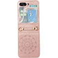 thumbnail image 3 of Leather Case Compatible with Samsung Galaxy Z Flip 5 5G Case Rose Gold,Embossed 3D Mandala Flower PU Print Women Phone Case with Lanyard Neck Strap, 3 of 12