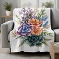 thumbnail image 2 of Spring Floral Succulents Blanket Soft Cozy Warm Throw Blanket for Couch, Plush Fuzzy Flannel Fleece Blankets for Sofa, Botanical Flowers Watercolor Bed Blankets Lightweight Gifts for Women, 30"x40", 2 of 9