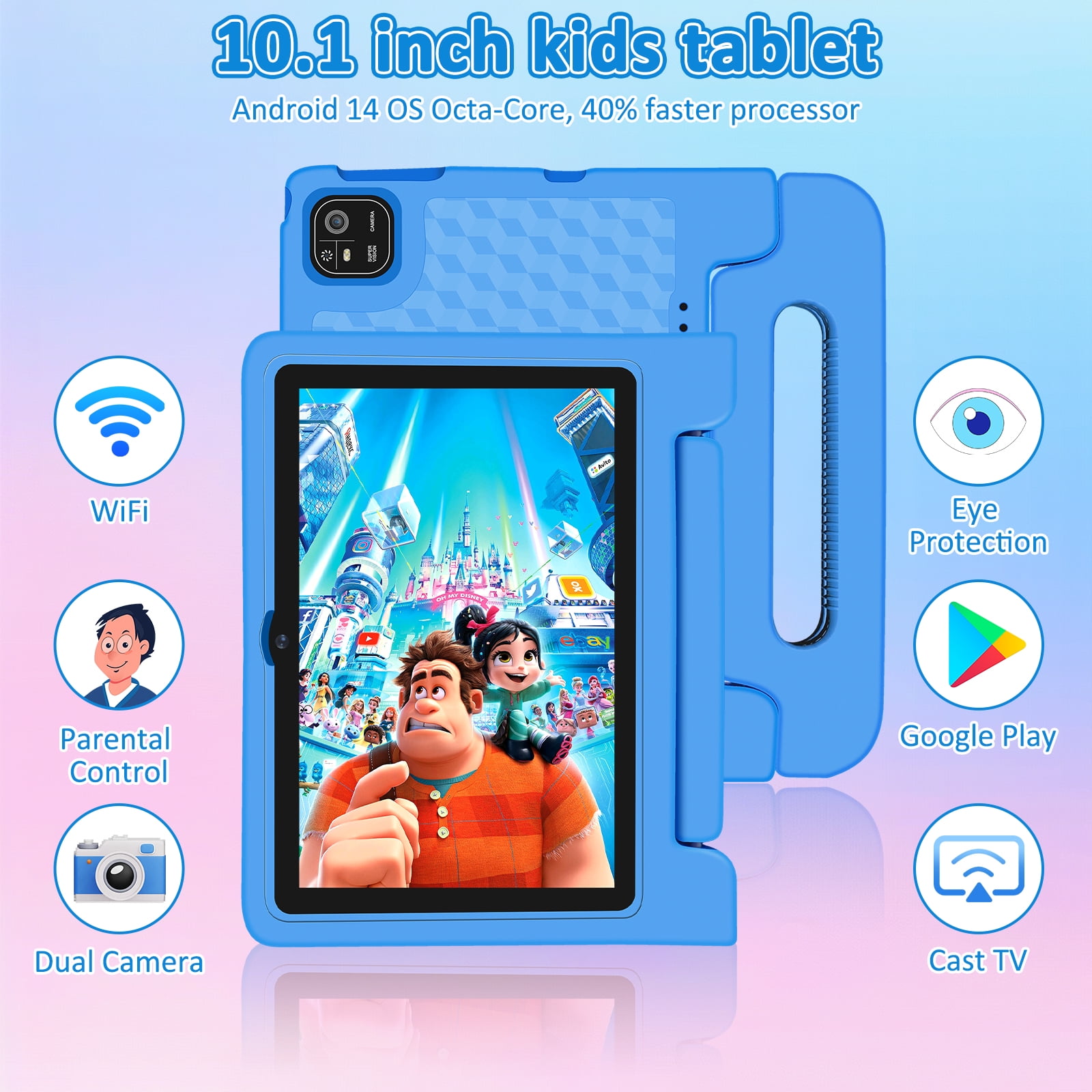 Kids Tablet, 10.1 inch Tablet for Kids IPS HD Screen RAM 4GB 64GB Storage, J10 Pro Toddler Tablet with Protective case - Blue