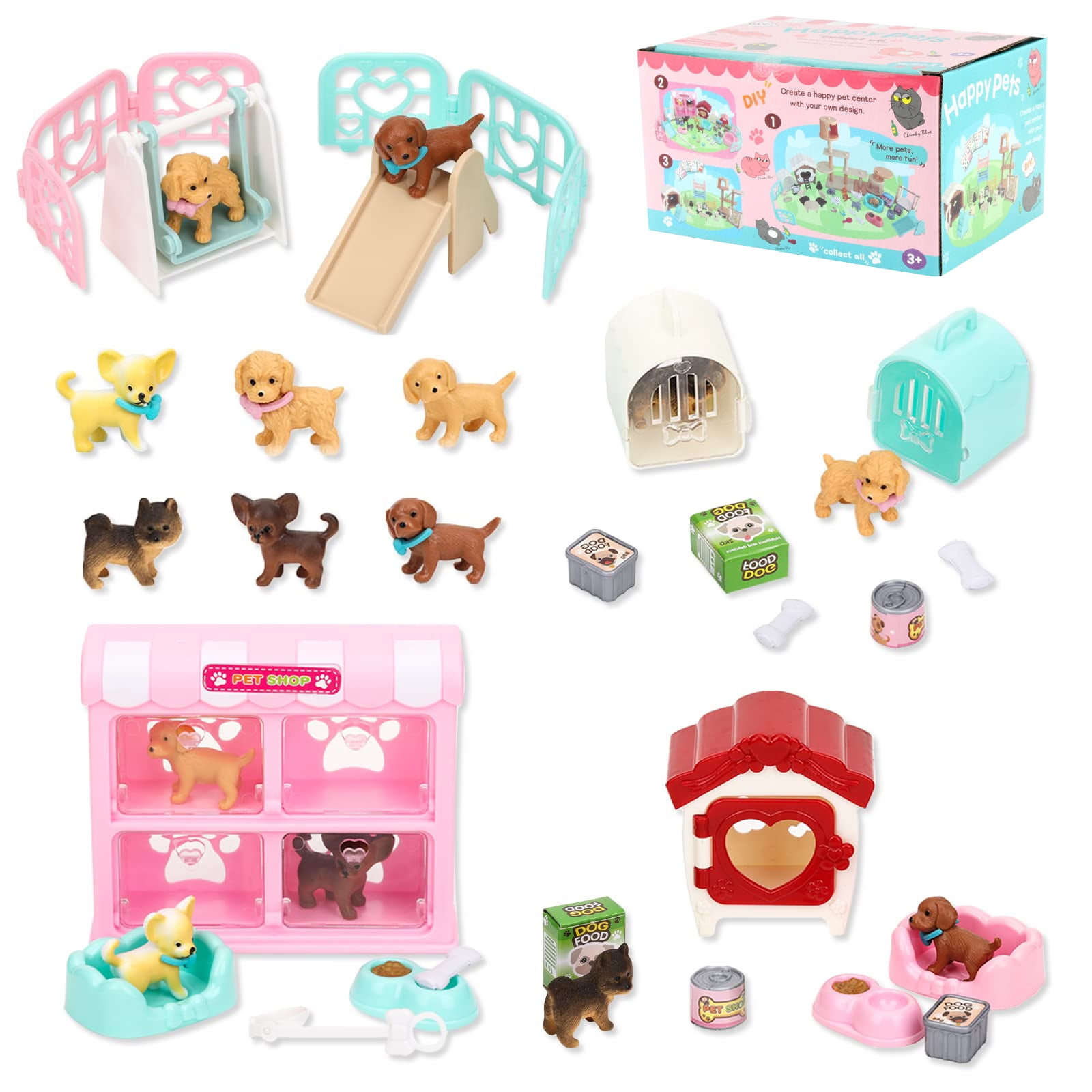32PCS Dog Pretend Play Toys,Pet Preschool Toy Figure Playsets ,Christmas Gift for Boys and Girls