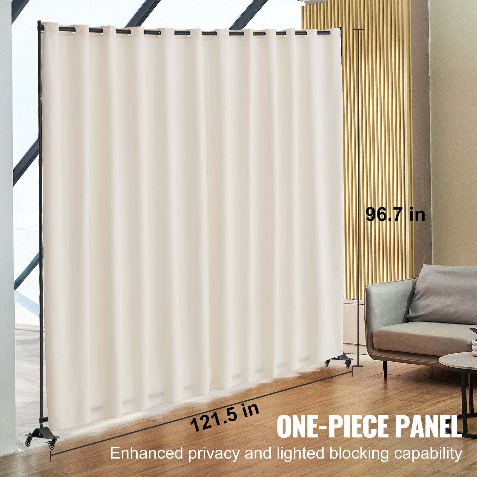 Extra Wide 8-Panel Room Divider on Casters, Mobile Privacy Screen for Large Spaces, Office, Studio - Beige