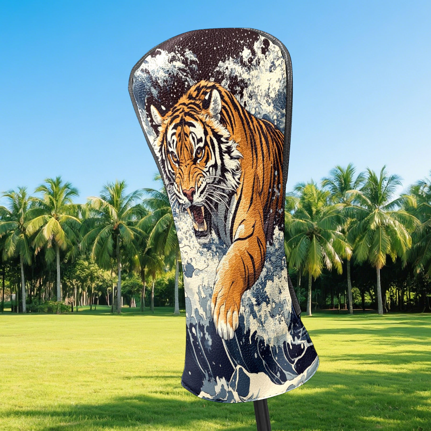 Golf Club Covers PU Leather Waterproof Head Covers for Fairway Woods Hybrids Fierce Animals Unisex Fits Most Brands