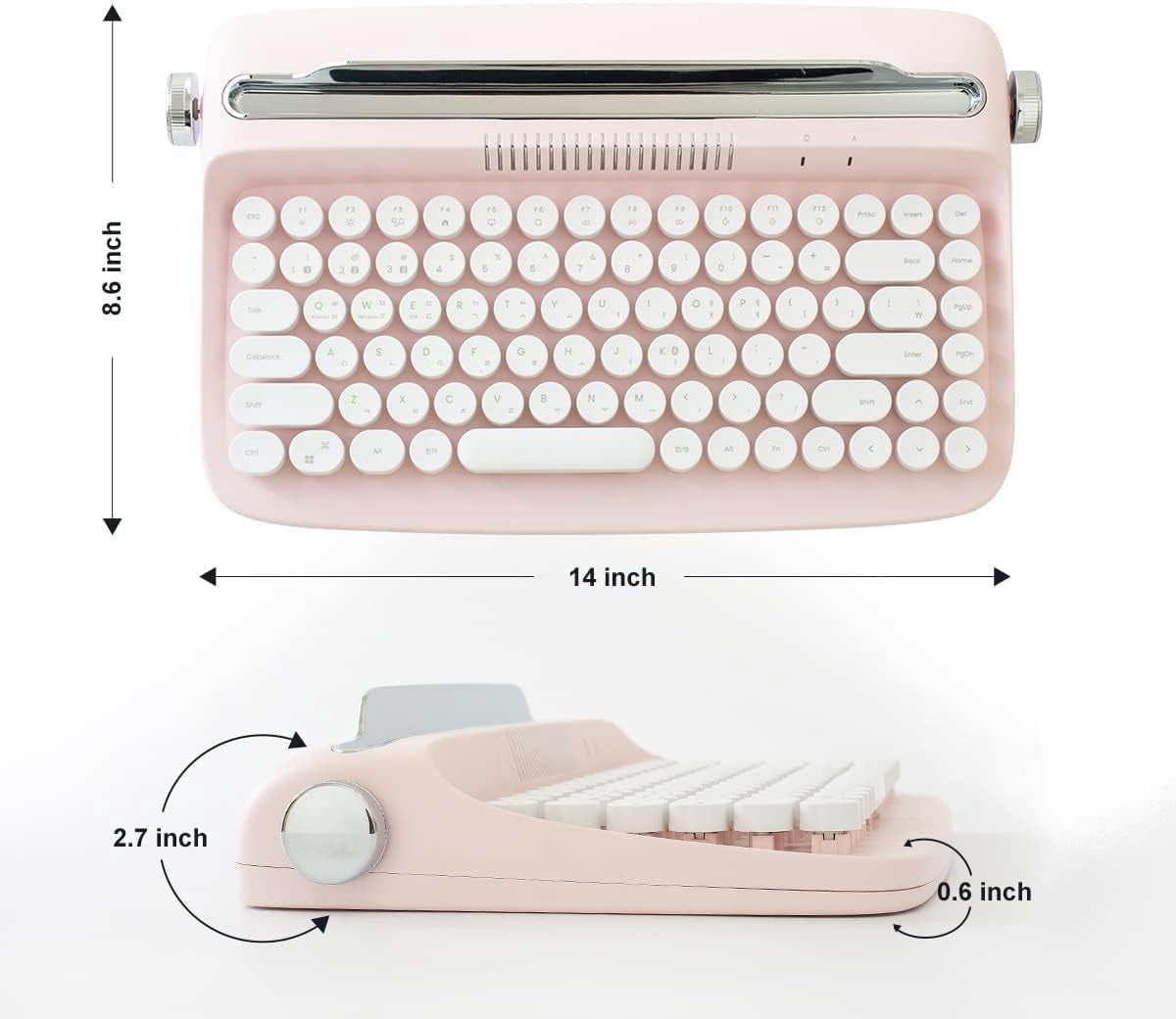 Wireless Typewriter Keyboard, Bluetooth, Retro Design, Stand for Tablet, Phone, PC