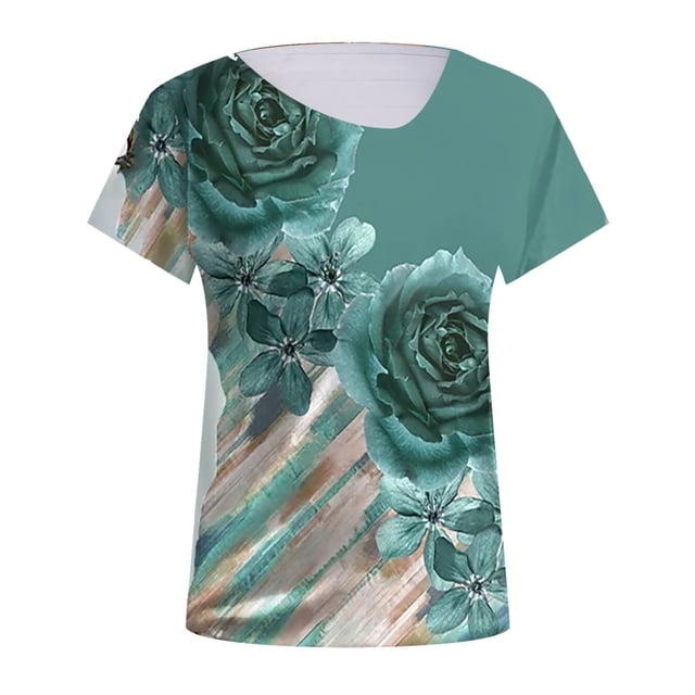 Gibobby Blusa Sexy Cuello en V Camiseta manga corta con estampado flores y cuello inclinado suelto para mujer a la moda verano(G,CH)