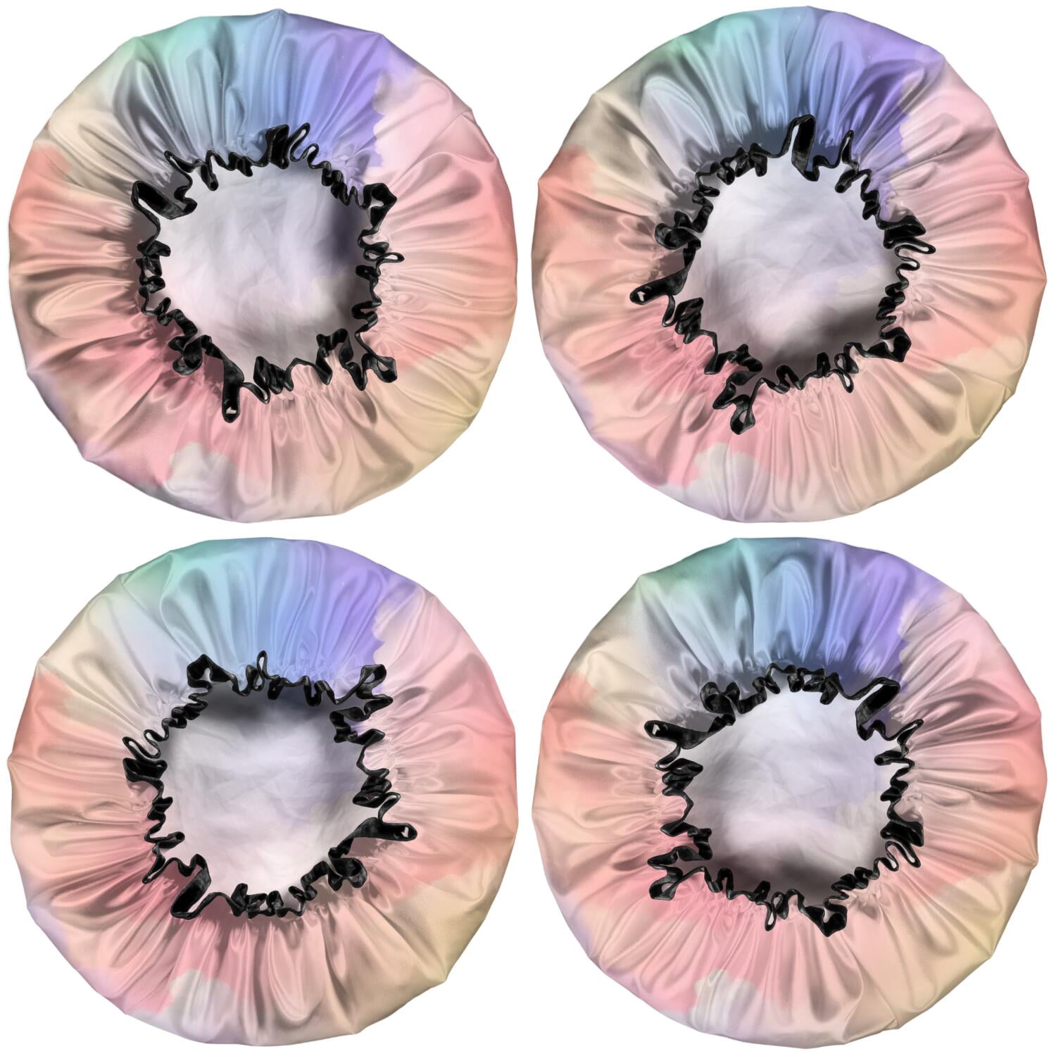Shower Caps,Pastel Rainbow Clouds Waterproof Shower Cap for Women 4 Pieces,Double Reusable Hair Cover for Shower PEVA Elastic Stretch Hem