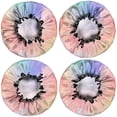 thumbnail image 2 of Shower Caps,Pastel Rainbow Clouds Waterproof Shower Cap for Women 4 Pieces,Double Reusable Hair Cover for Shower PEVA Elastic Stretch Hem, 2 of 7