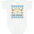 thumbnail image 3 of Inktastic Happy Hanukkah Sweater Style Design with Menorah and Dreidel Boys or Girls Baby Bodysuit, 3 of 5