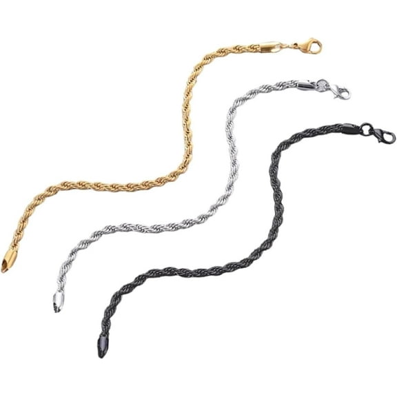 3PCS Stainless Steel Bracelets for Men Gold, Silver, Black Bracelet Twisted Cable Mens Luxury Jewelry Bracelets Gifts