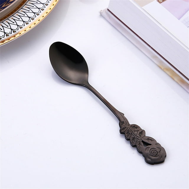 Cuchara de Acero Inoxidable con Forma de Rosa, Herramienta Duradera para Remover Café, Elegante Juego de Cucharas de Postre, Perfecta para Fiestas y Reuniones, Apta para Lavavajillas, 7.9 Pu