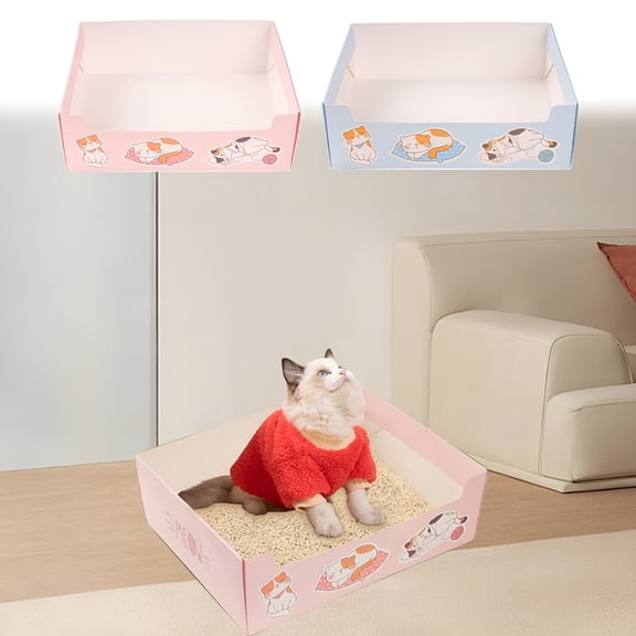 ACDANC Disposable Cat Litter Box,Portable Foldable Travel Litter Tray for Cats,Blue/Pink Paper Material 39X29X12Cm,Lightweight Large Capacity Hygienic Pet Toilet,Essential for Home & Outdoor Use
