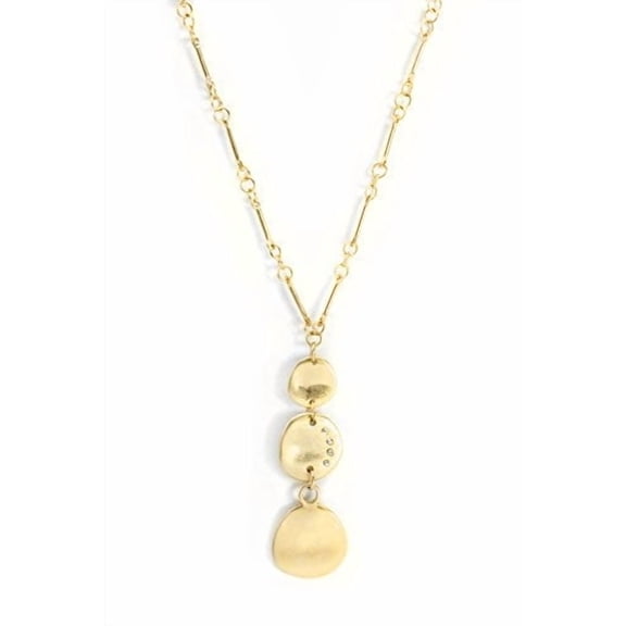 Triple Disc Drop Long Pendant Necklace, Gold Tone Chain Link Fashion Jewelry Necklace Gold