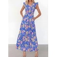 thumbnail image 3 of PRETTYGARDEN Women's Boho Floral Maxi Dress Summer Smocked V Neck Ruffle Sleeve Spring Flowy Beach Vacation Sundresses, 3 of 6