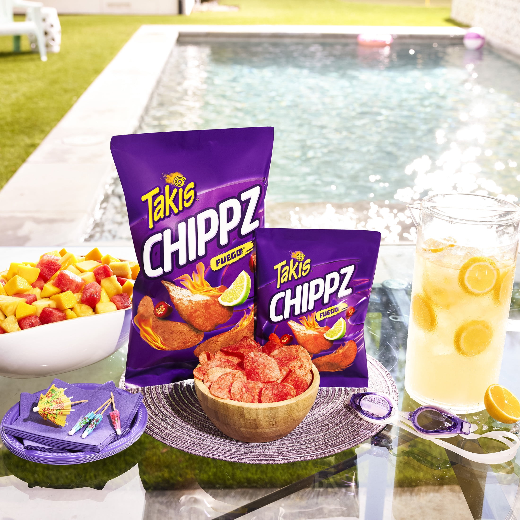 (3 pack) Takis Fuego Chippz 8 oz Sharing Size Bag, Hot Chili Pepper & Lime Thin-Cut Potato Chips
