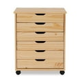 thumbnail image 3 of Linon Callie Six Drawer Wide Rolling Cart in Natural Stained Wood, 3 of 14