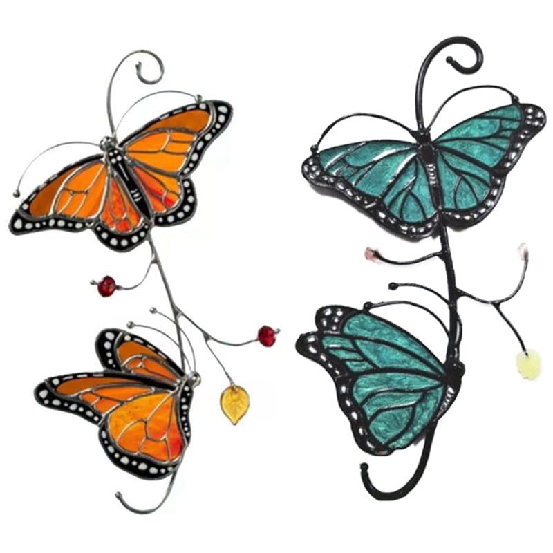Amkya Stain Metal Window Hangings Hanging Butterfly Decorations Stained Monarch Butterfly Glass Window Decor Home Car Window Hanging Decoration