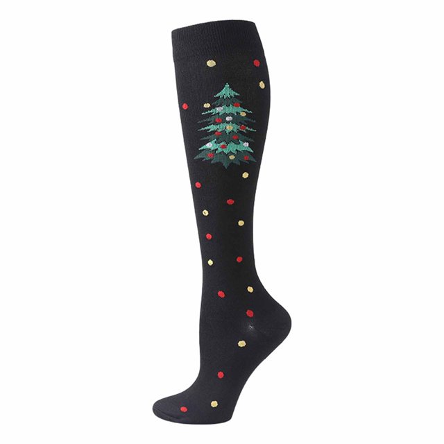 Chaussettes de Noël Imprimées Mi-Mollet Longues Chaussettes Genou Bas de compression Multicolores