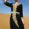 thumbnail image 6 of FYMNSI Womens Embroidery Lace Abaya Evening Dress Long Sleeve V-neck Eid Dress Moroccan Kaftan Muslim Maxi Dress L Black, 6 of 7