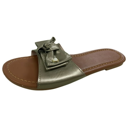 

ZTTD Women Fashion Solid Color Bowknot Flat Bottom Large Size Beach Slippers Women s Slipper A