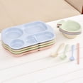 thumbnail image 3 of 5pcs/Set Wheat Straw Divided Food Plate Solid Color Chopsticks Fork Spoon Bowl Dinnerware Tableware for Children Kids (Pink), 3 of 8