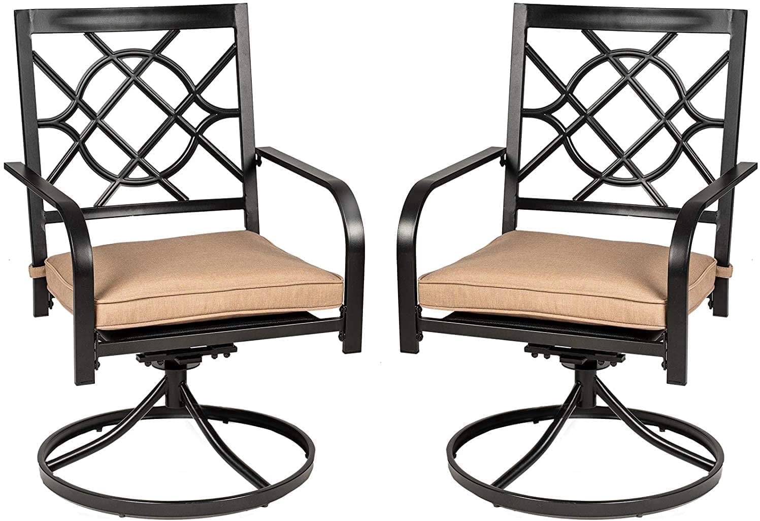SOLAURA Patio Metal Swivel Chairs Outdoor Dining Chairs Set of 2 with Brown Cushion