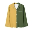 thumbnail image 3 of Annhoo Pajama Sets for Women 2 Piece Color Block Outfits Fall Lapel Long Sleeve Button down Shirts with Pants Homewear, 3 of 4