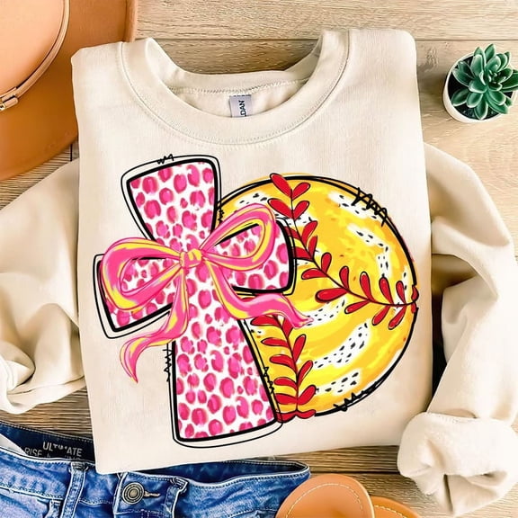 Christian Softball Sweatshirt, Jesus and Game Day Shirt, Softball Mama Faith Shirt, Coquette Softball Bow Sweatshirt, Bible Verse Sports Outfit