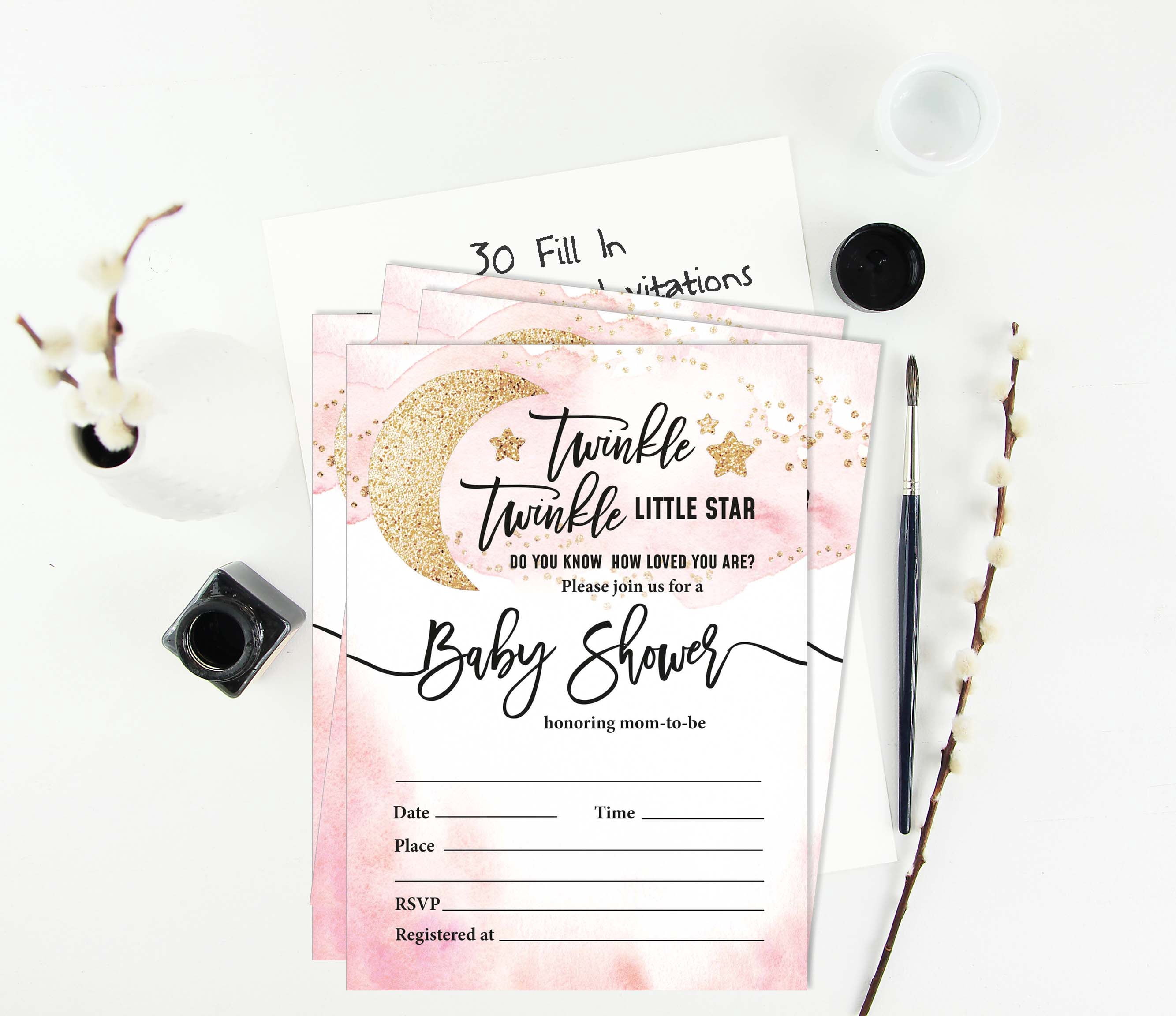 Inkdotpot 30Gender Reveal Baby Shower Invitation Cards Twinkle Twinkle Little Star Fill In Blank Invites