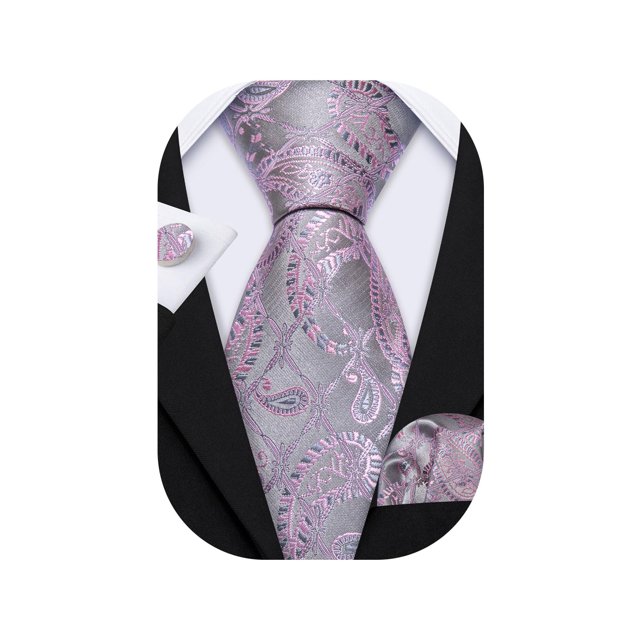 Set de corbatas Barry.Wang, seda, plata, gris y rosa, 150 cm