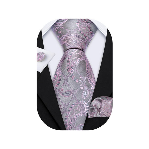 Set de corbatas Barry.Wang, seda, plata, gris y rosa, 150 cm