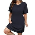 thumbnail image 2 of Lorytime Womens Nightgown Short Sleeve Knee Length Nightdress Oversized Round Neck Solid Nightshirts Nightgowns Sleepdress Comfy Soft Lounge House Pajamas Dress Black 5XL, 2 of 5