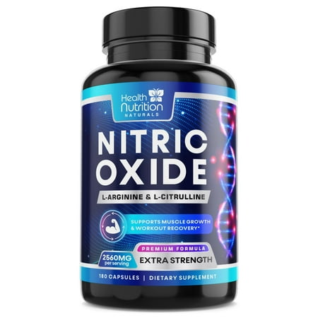 Nitric Oxide Booster 2560mg - Extra Strength L Arginine & Citrulline Supplement for Men & Women - Premium Muscle Supporting Nitric Booster - Natural Energy & Heart Health Support - 120 Capsules